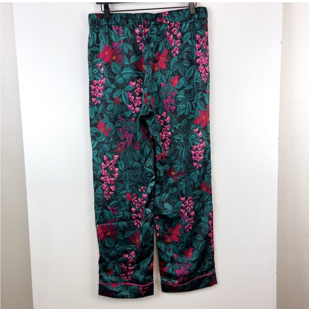 Ann Taylor (M) Womens Sleep Satin Floral Pajama Pants High Rise Green Pink 29” - Picture 4 of 8